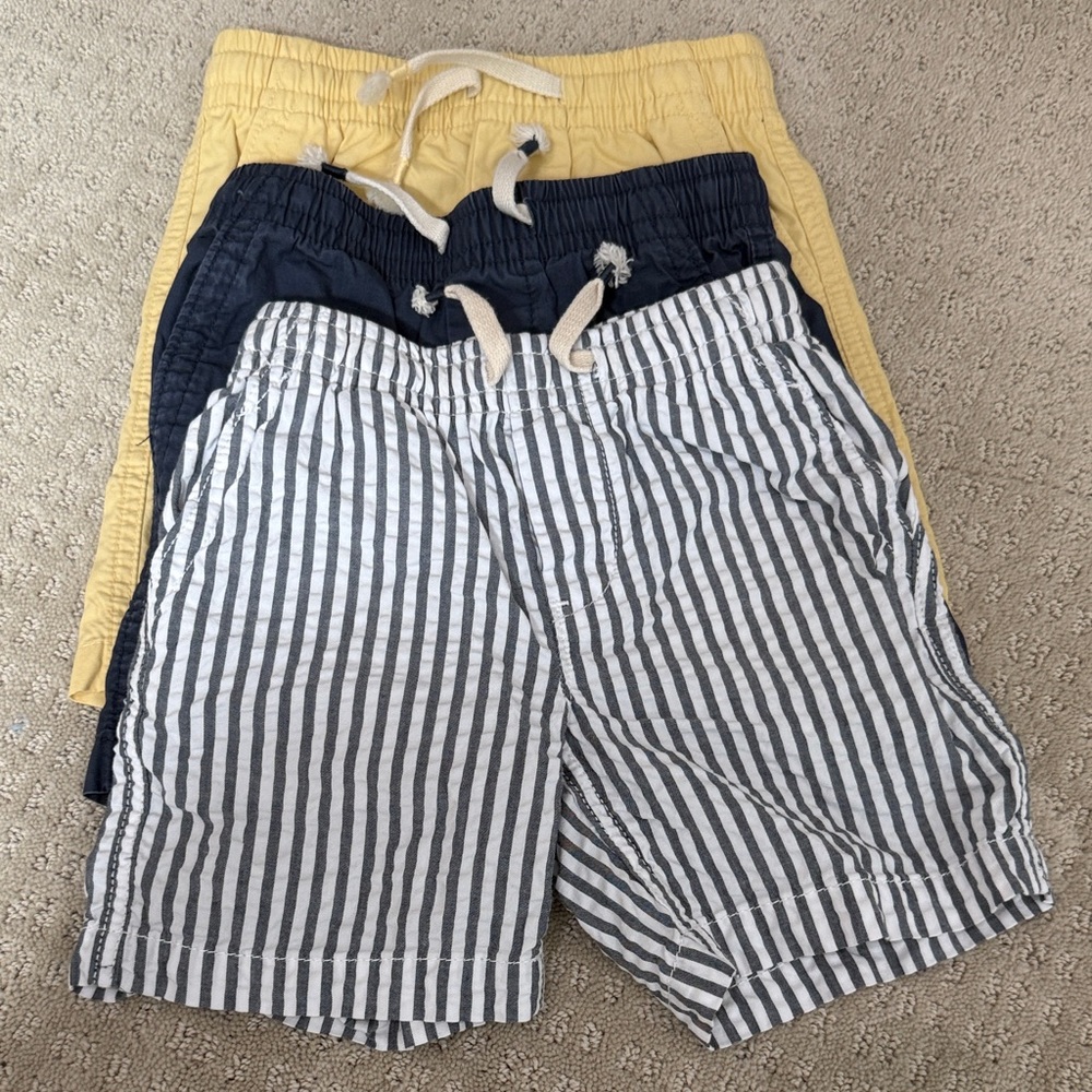 GAP Boys Three-Pack Shorts in Yellow, Navy & Striped Blue/White